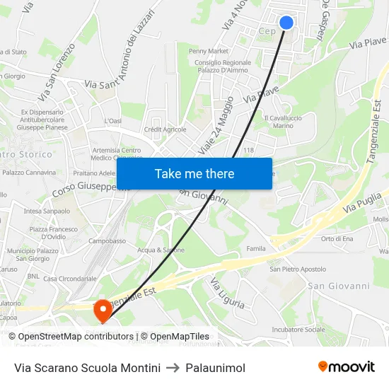 Via Scarano Scuola Montini to Palaunimol map