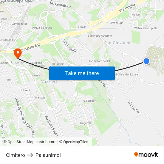 Cimitero to Palaunimol map