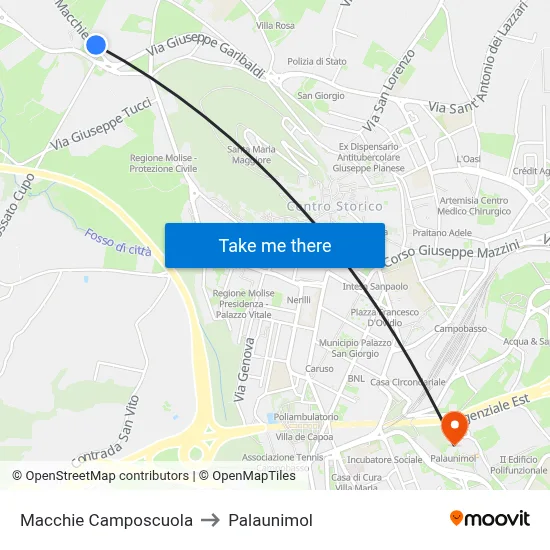 Macchie Camposcuola to Palaunimol map