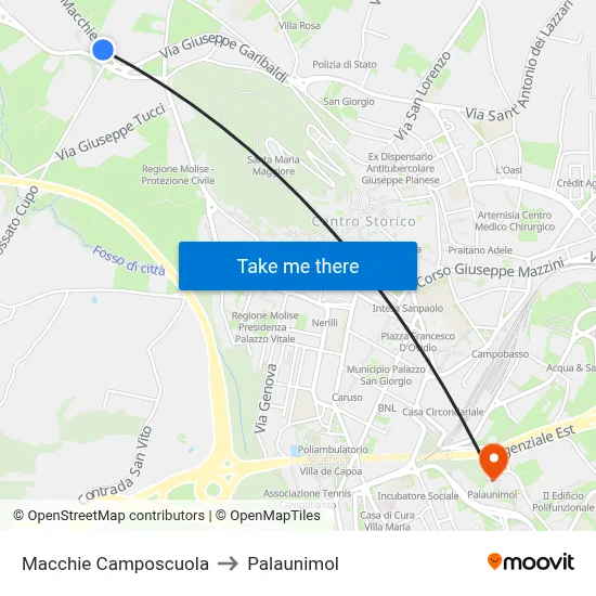 Macchie Camposcuola to Palaunimol map