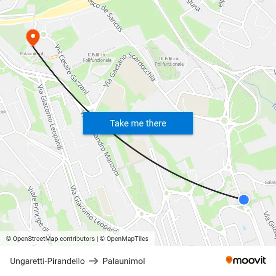 Ungaretti-Pirandello to Palaunimol map