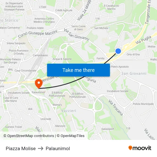 Piazza Molise to Palaunimol map