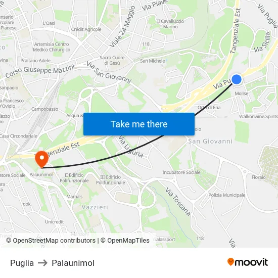 Puglia to Palaunimol map