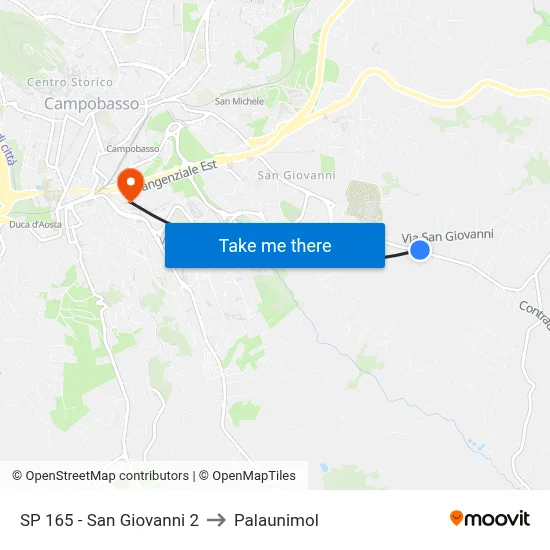 SP 165 - San Giovanni 2 to Palaunimol map