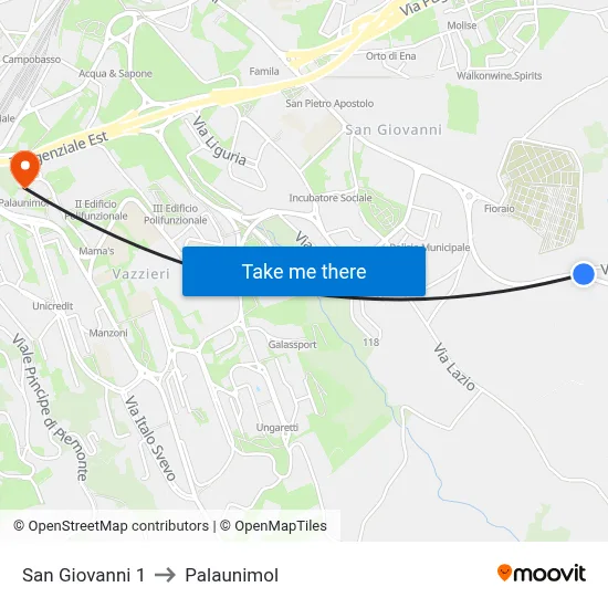 San Giovanni 1 to Palaunimol map