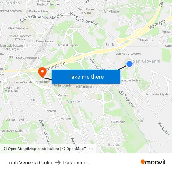 Friuli Venezia Giulia to Palaunimol map