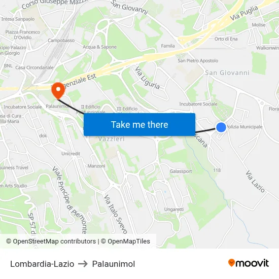 Lombardia-Lazio to Palaunimol map