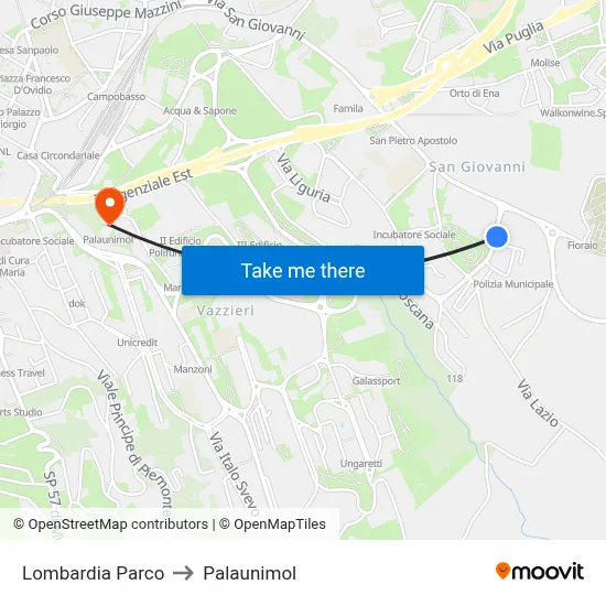 Lombardia Parco to Palaunimol map