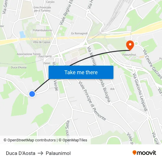 Duca D'Aosta to Palaunimol map