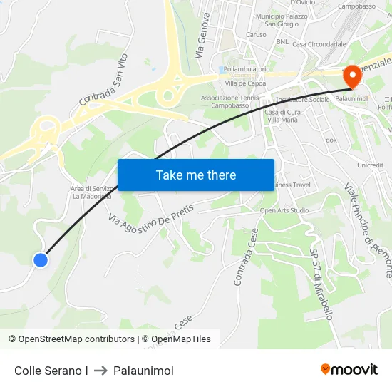 Colle Serano I to Palaunimol map