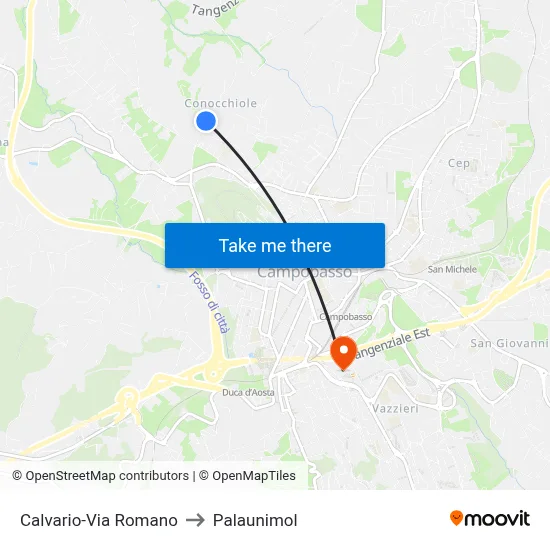 Calvario-Via Romano to Palaunimol map