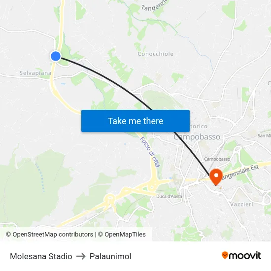 Molesana Stadio to Palaunimol map