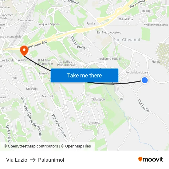 Via Lazio to Palaunimol map