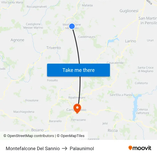 Montefalcone Del Sannio to Palaunimol map