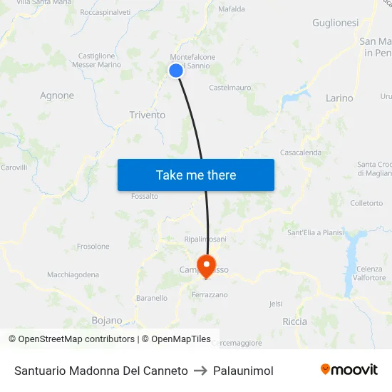 Madonna Del Canneto Sanctuary to Palaunimol map