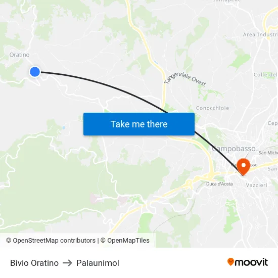 Bivio Oratino to Palaunimol map