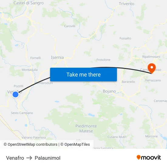 Venafro to Palaunimol map