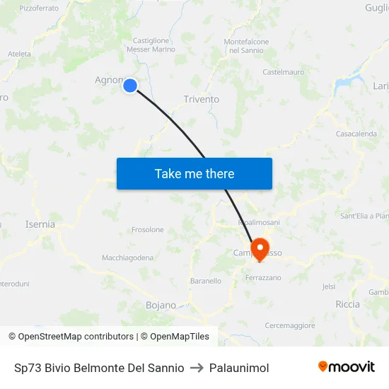 SP73 Belmonte Del Sannio Junction to Palaunimol map
