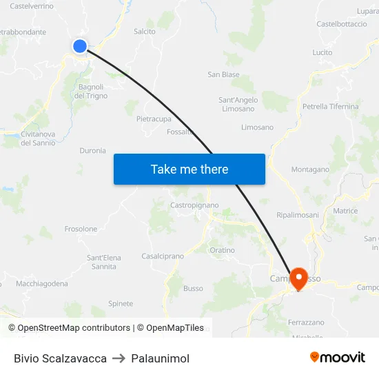 Scalzavacca Junction to Palaunimol map