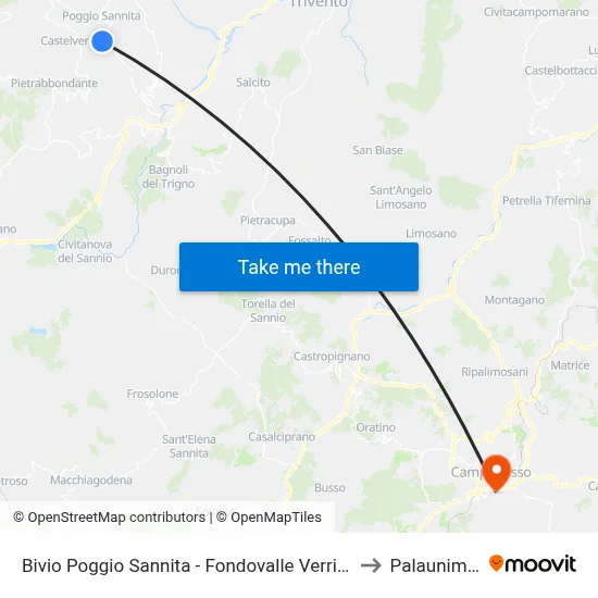 Poggio Sannita - Fondovalle Verrino Junction to Palaunimol map