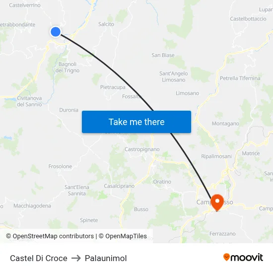 Castel Di Croce to Palaunimol map