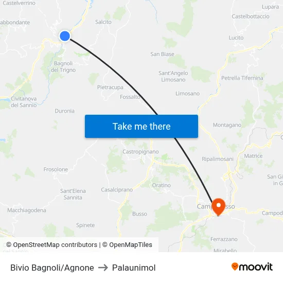 Bivio Bagnoli/Agnone to Palaunimol map