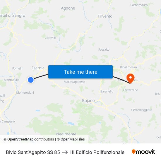 Bivio Sant'Agapito SS 85 to III Edificio Polifunzionale map