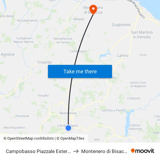 Campobasso Piazzale Esterno to Montenero di Bisaccia map