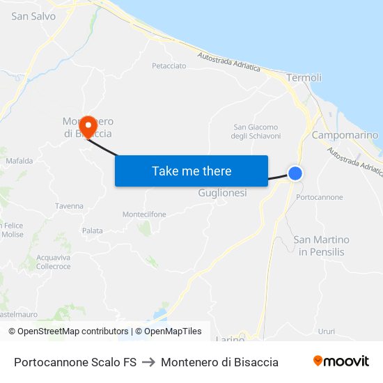 Portocannone Scalo FS to Montenero di Bisaccia map