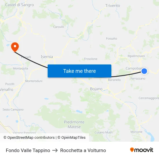 Tappino Valley Bottom to Rocchetta a Volturno map