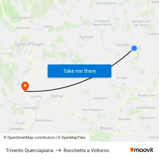 Trivento Querciapiana to Rocchetta a Volturno map