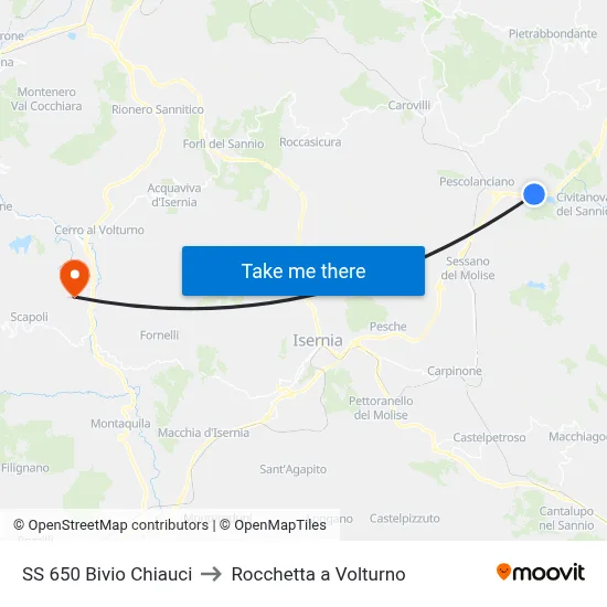 SS 650 Chiauci Junction to Rocchetta a Volturno map