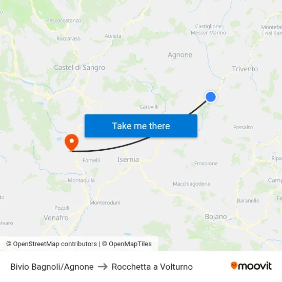 Bagnoli/Agnone Junction to Rocchetta a Volturno map