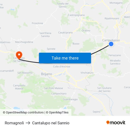 Romagnoli to Cantalupo nel Sannio map