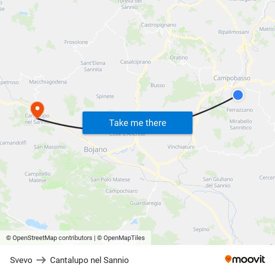 Svevo to Cantalupo nel Sannio map