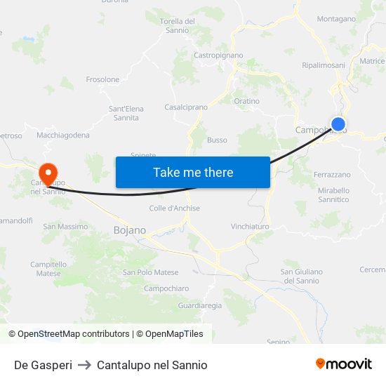 De Gasperi to Cantalupo nel Sannio map