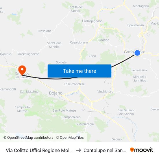 Via Colitto Uffici Regione Molise to Cantalupo nel Sannio map