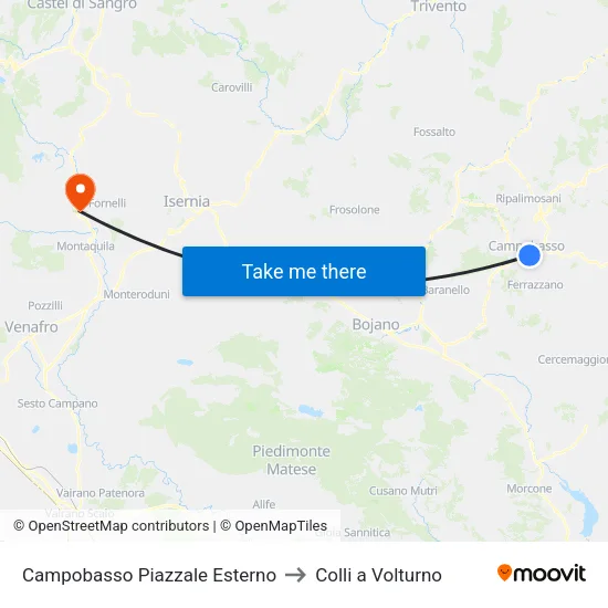 Campobasso Railway Station to Colli a Volturno map