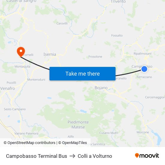 Campobasso Terminal Bus to Colli a Volturno map