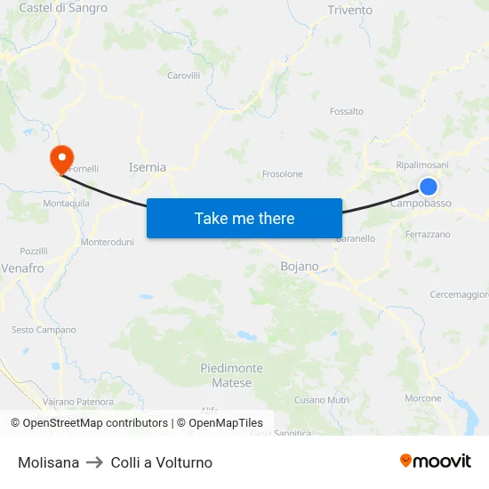 Molisana to Colli a Volturno map