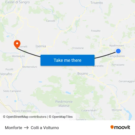 Monforte to Colli a Volturno map