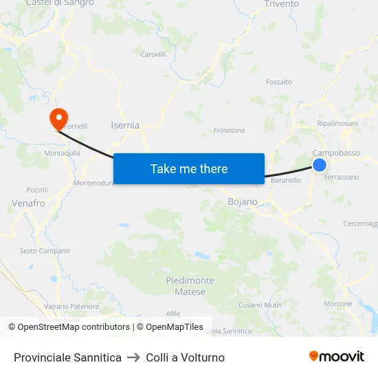 Sannitic Provincial Road to Colli a Volturno map