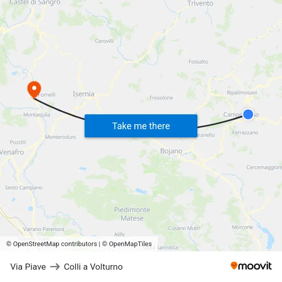 Via Piave to Colli a Volturno map