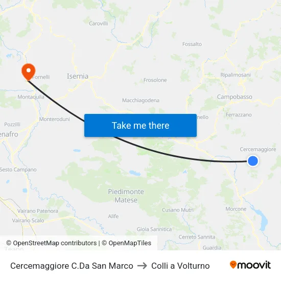 Cercemaggiore San Marco District to Colli a Volturno map