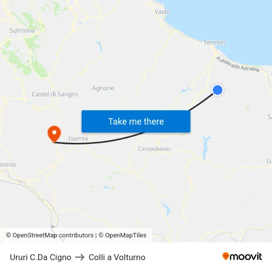 Ururi Cigno District to Colli a Volturno map
