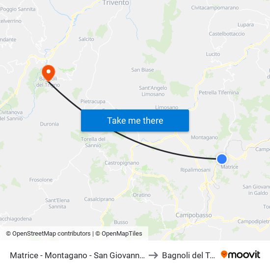 Matrice - Montagano - San Giovanni In Galdo to Bagnoli del Trigno map