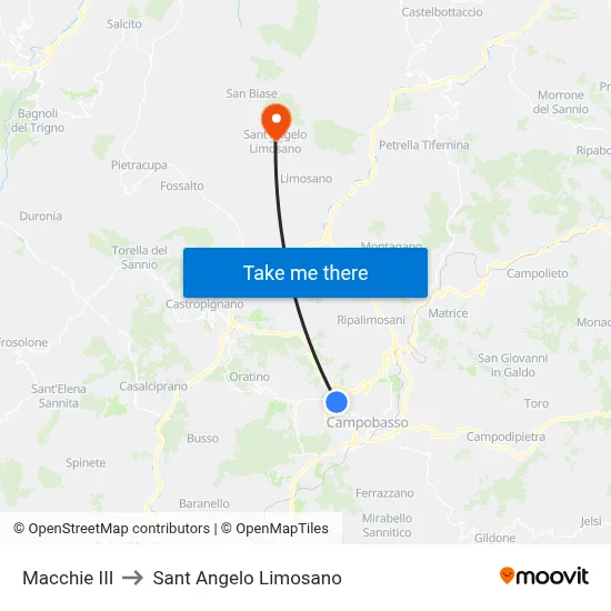 Macchie III to Saint Angelo Limosano map
