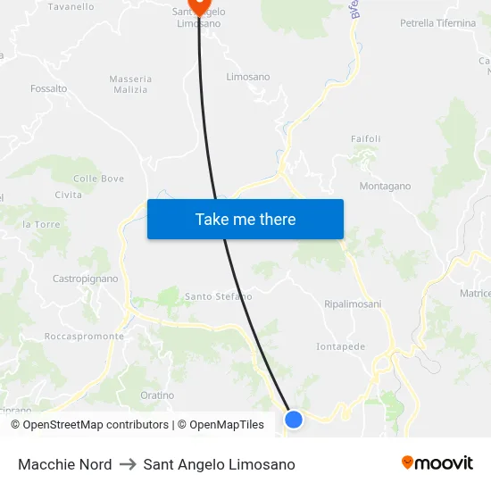 Macchie North to Saint Angelo Limosano map
