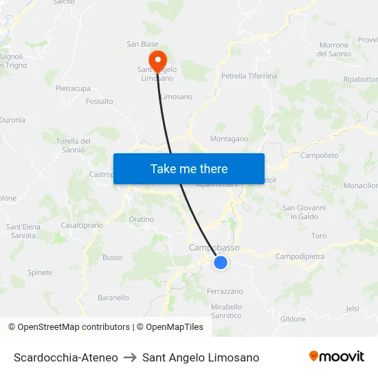 Scardocchia-University to Saint Angelo Limosano map