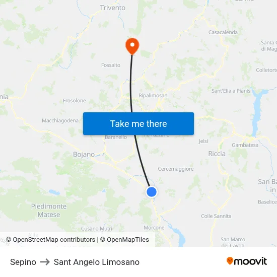 Sepino to Saint Angelo Limosano map